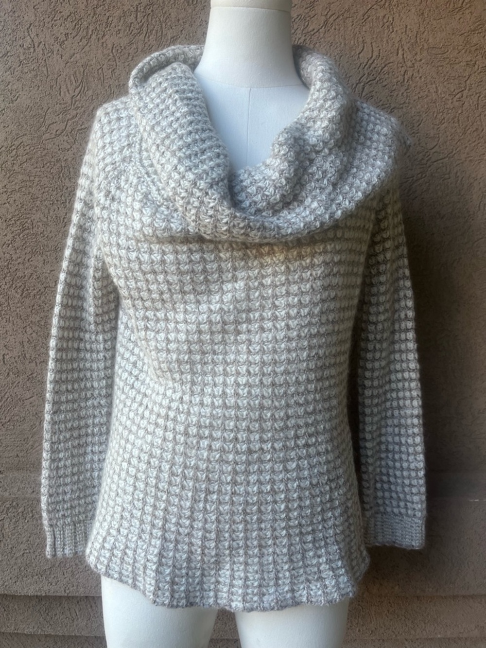 BB Dakota Cream Waffle-Knit Cowl Neck Sweater - Picture 2 of 4